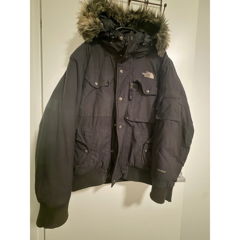 The North Face HyVent Goose Down Bomber Jacket Hooded Black Mens Medium
